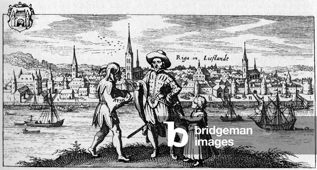 Riga - view of the city on the bank of the river Daugava, c. 1700.