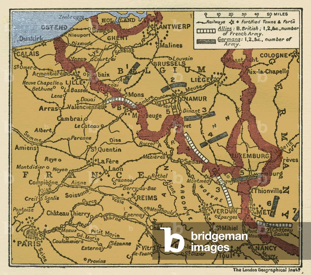 WWI Map of the position of the Armies August 22 1914
