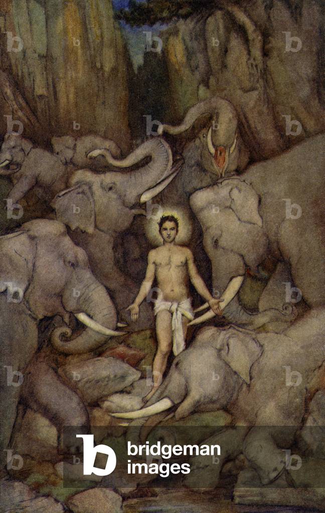 Prahlada overcoming the Elephants