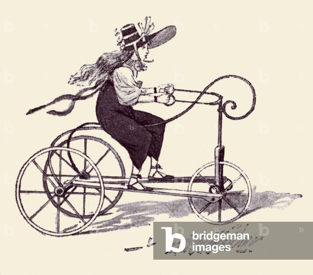 Girl riding a tricycle, 1830, England.