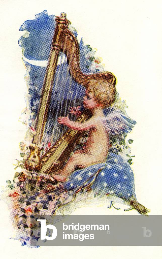 Angel or cupid playing harp