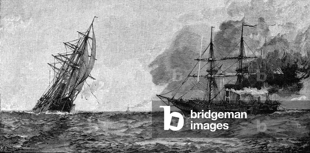 USS Kearsage preparing to rake CSS Alabama