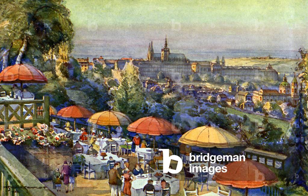 Prague: Café terrace at Nebozízek, 1934 (postcard)