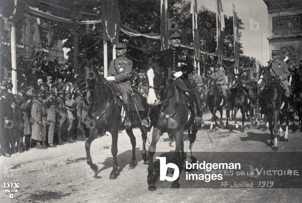 Marechal Foch - French military leader - on horseback 14 July parade 1919 (postcard)