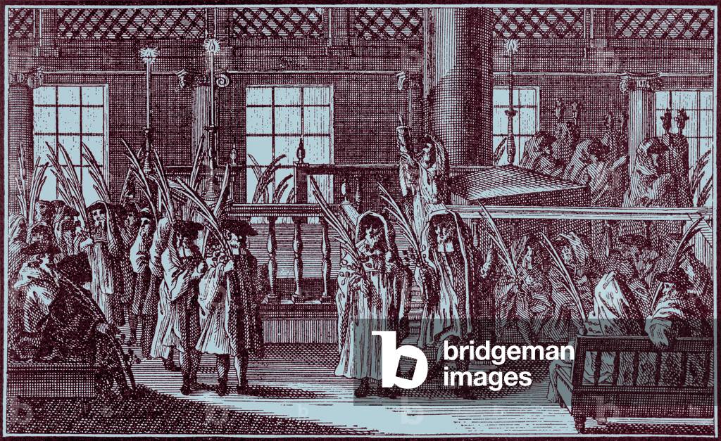 Feast of Tabernacles - procession in synagogue, 18th century (engraving)