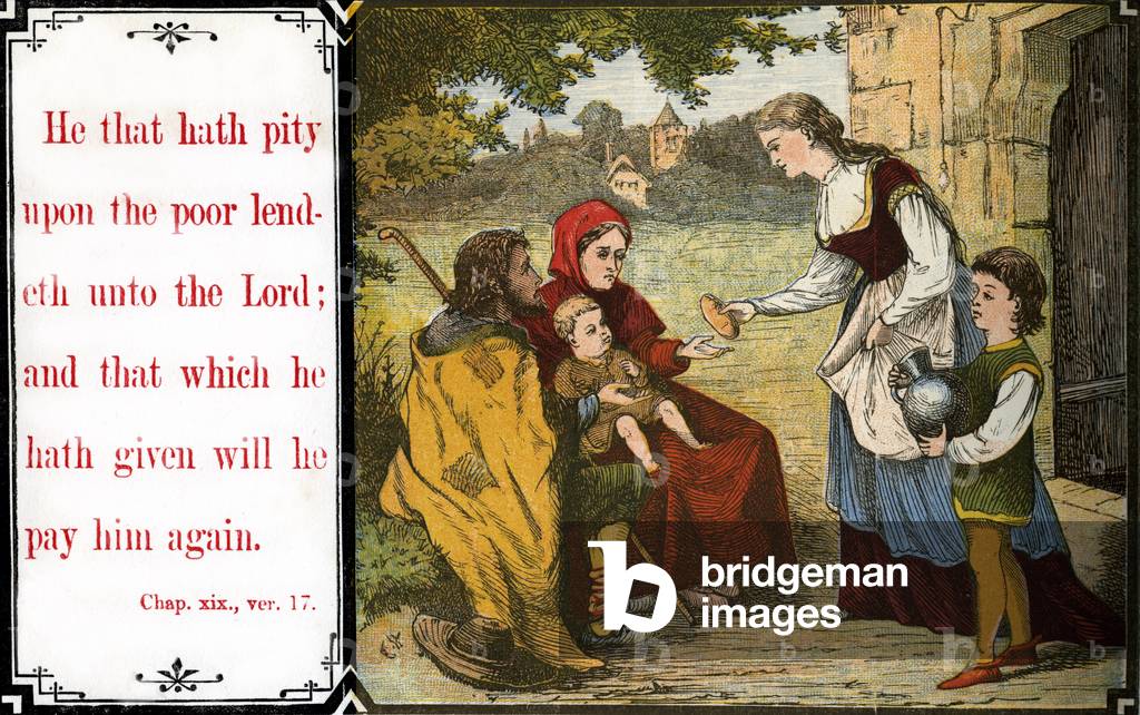 Teaching chidren morals:' He that hath pity - Bible