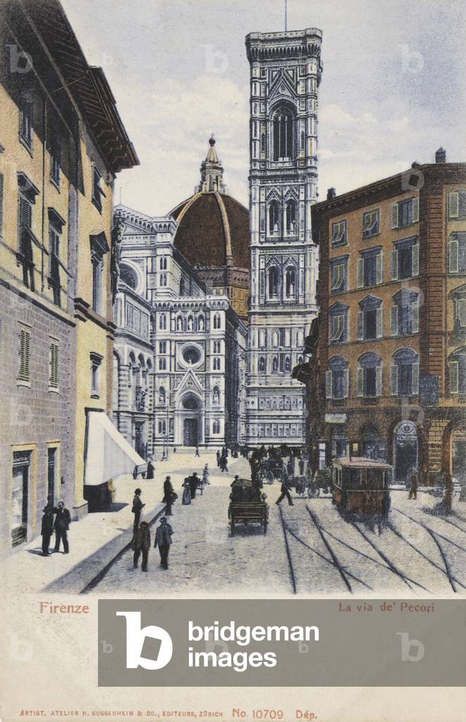 Florence - street scene with tramway, 'La via de' Pecori' (postcard)