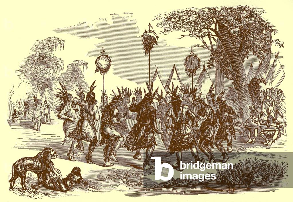 Native Americans performing a Scalp Dance, published in 1887. (print)