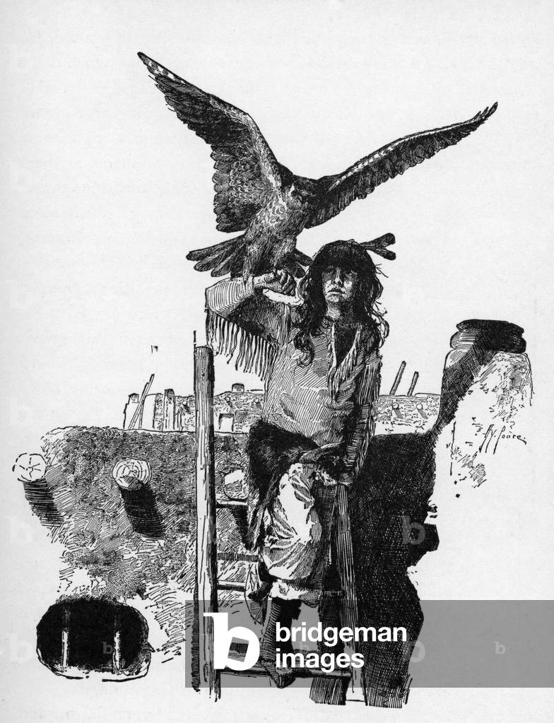 Pueblo boy with eagle