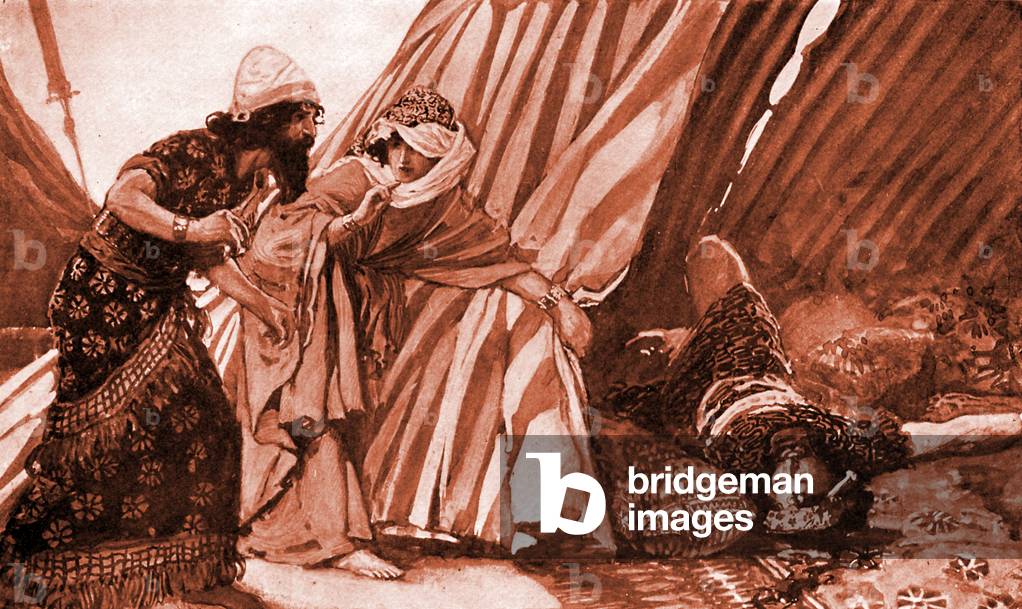 Jael showing Barak Sisera lying dead - Bible