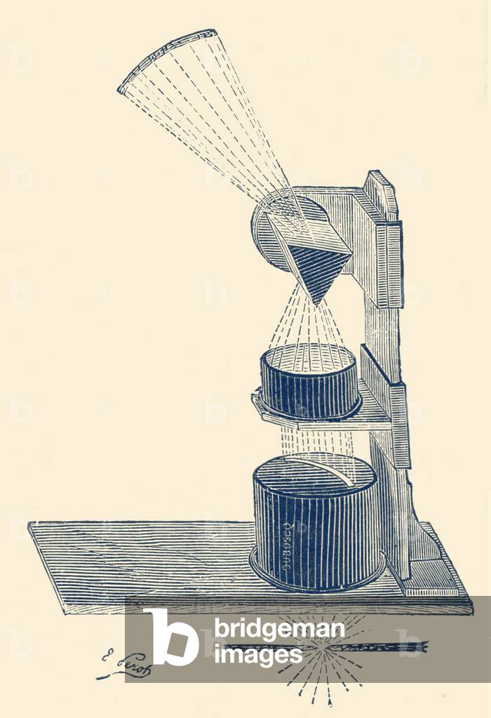 Electric light used to project rainbow on stage