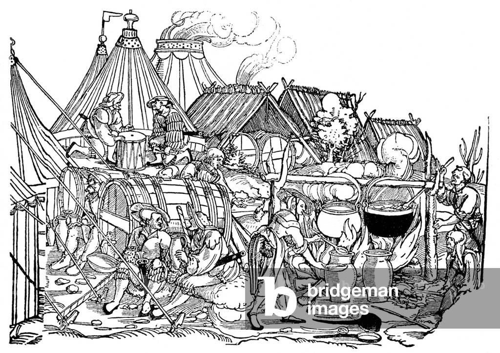 Cooking and drinking in a German mercenaries' camp