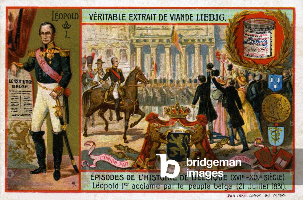 Leopold I (1790-1864), the first King of Belgium, saluted by the people of Belgium on his accession to the throne 21 July 1831