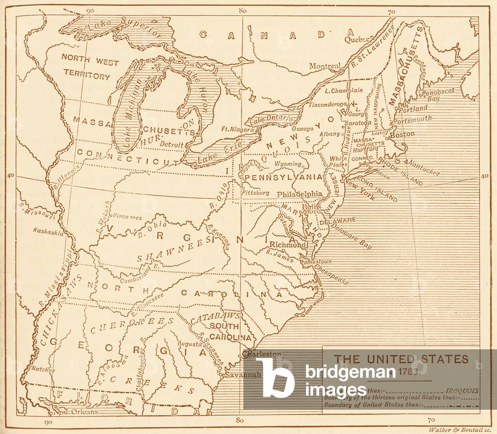 Map of post-independence United States, 1783