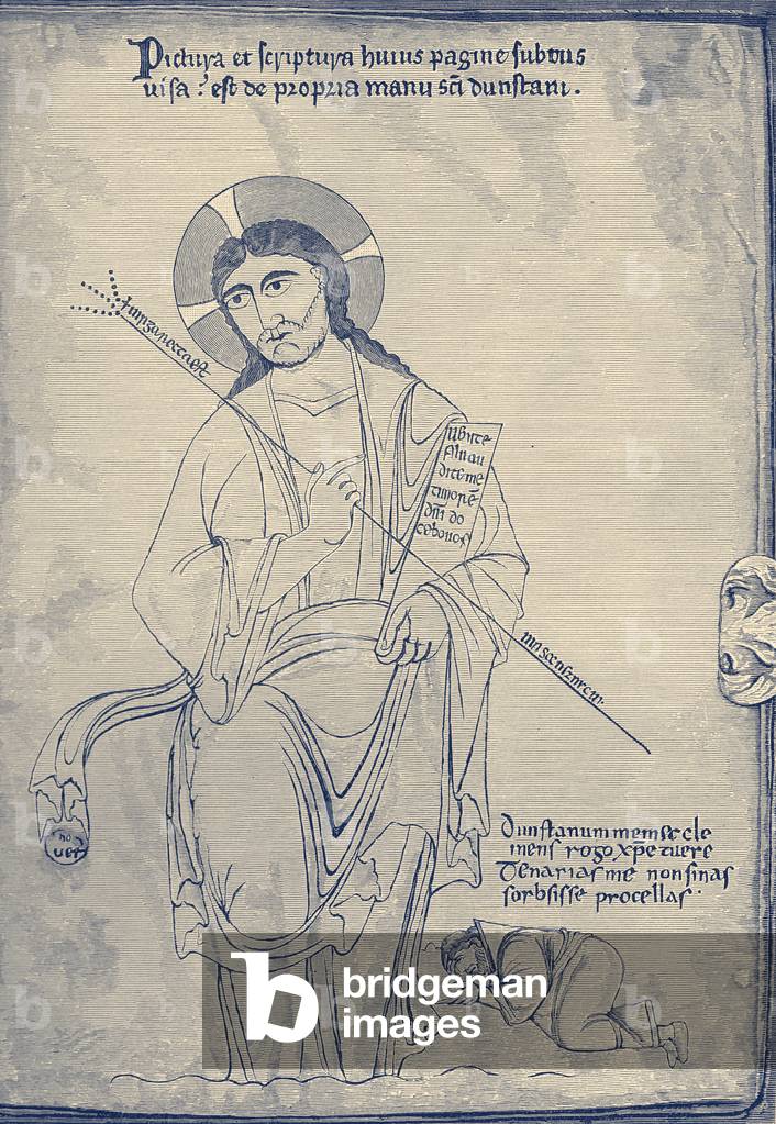 Dunstan at the feet of Christ.