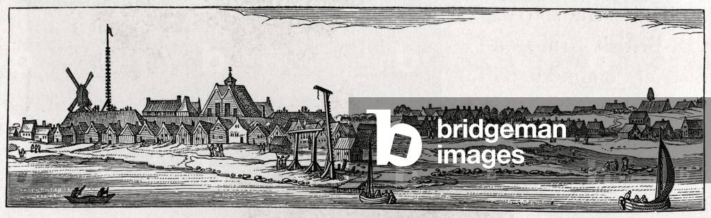 New Amsterdam (later New York)., based on 17th century engraving (print)