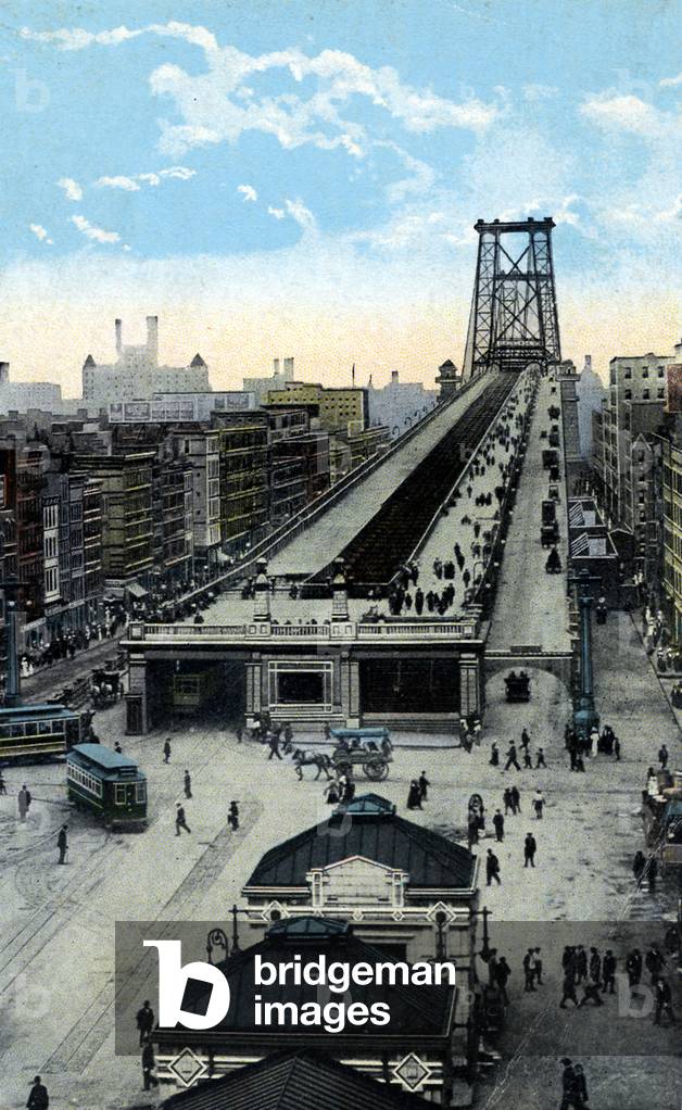 New York: Williamsburg Bridge approach, 1900s (postcard)