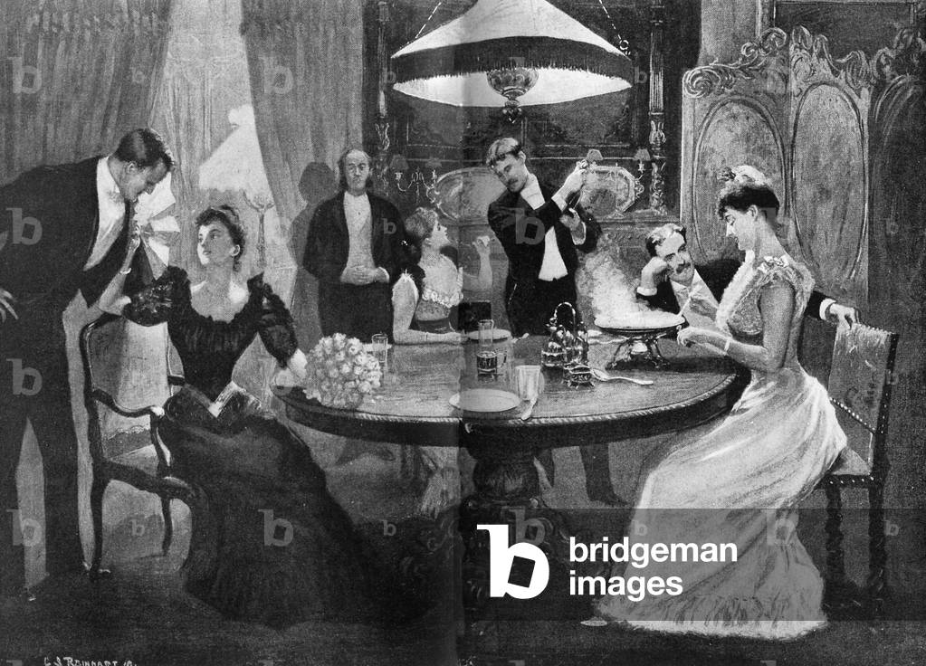 Members of American high society dining at home