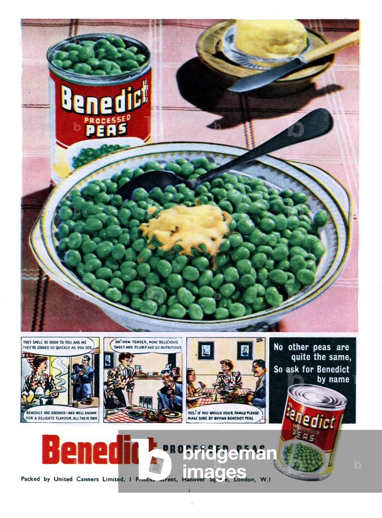 Advertisement for Benedict processed peas 1950s