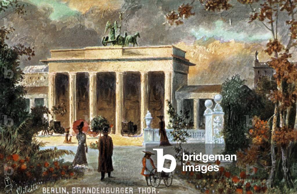 Berlin - Brandenburger Thor. View of the The Brandenburg Gate, with flowers and passers-by, end of 19/20th century (print)