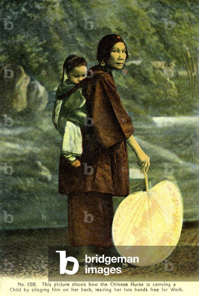 Chinese nurse carrying child