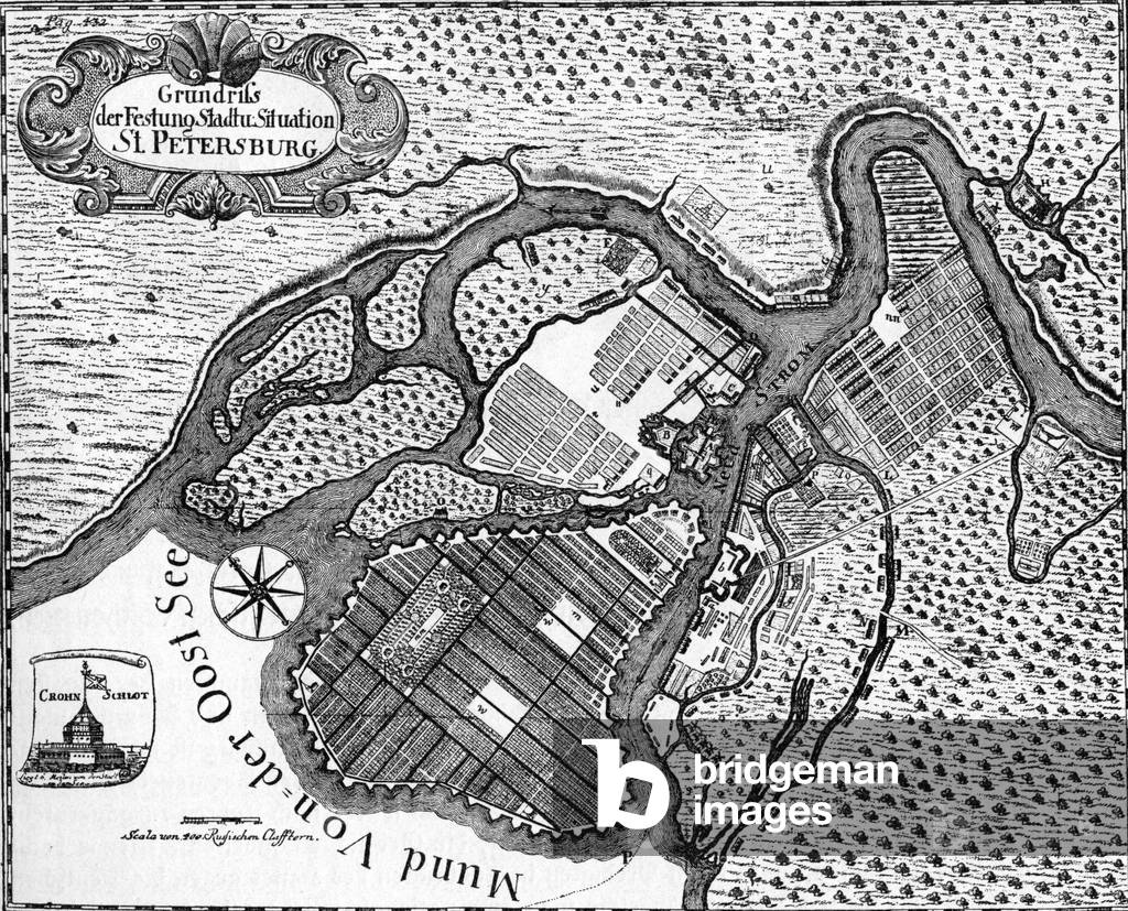 St. Petersburg - plan of the Russian city, 1738 (engraving)