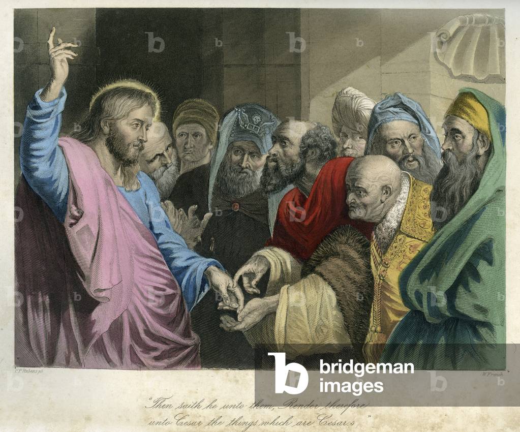 Jesus holding the Roman coin - Bible, New Testament