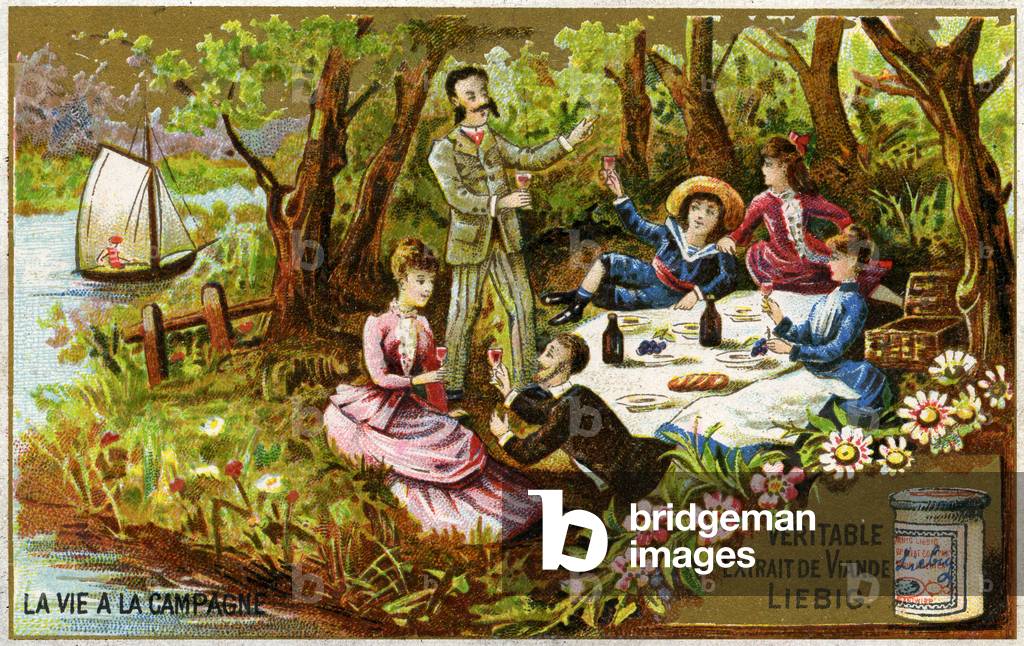 Picnic in the countryside  in France late 19th century