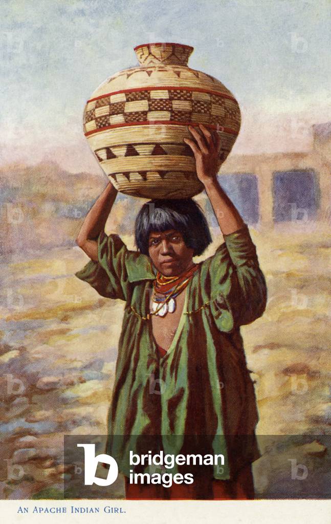 Apache girl carrying a pot