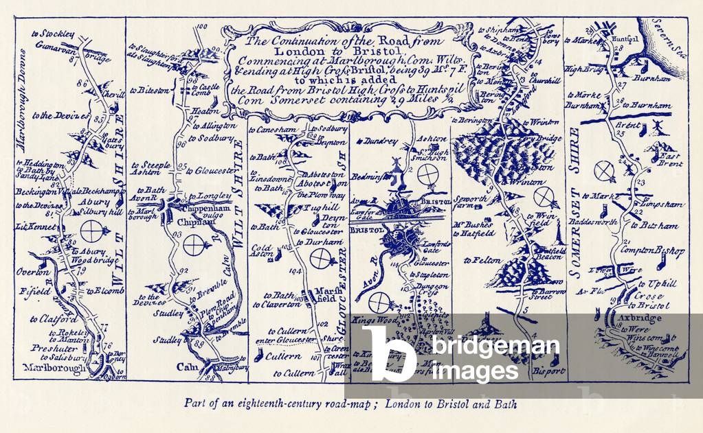 Road map: London to Bristol and Bath, 18th century