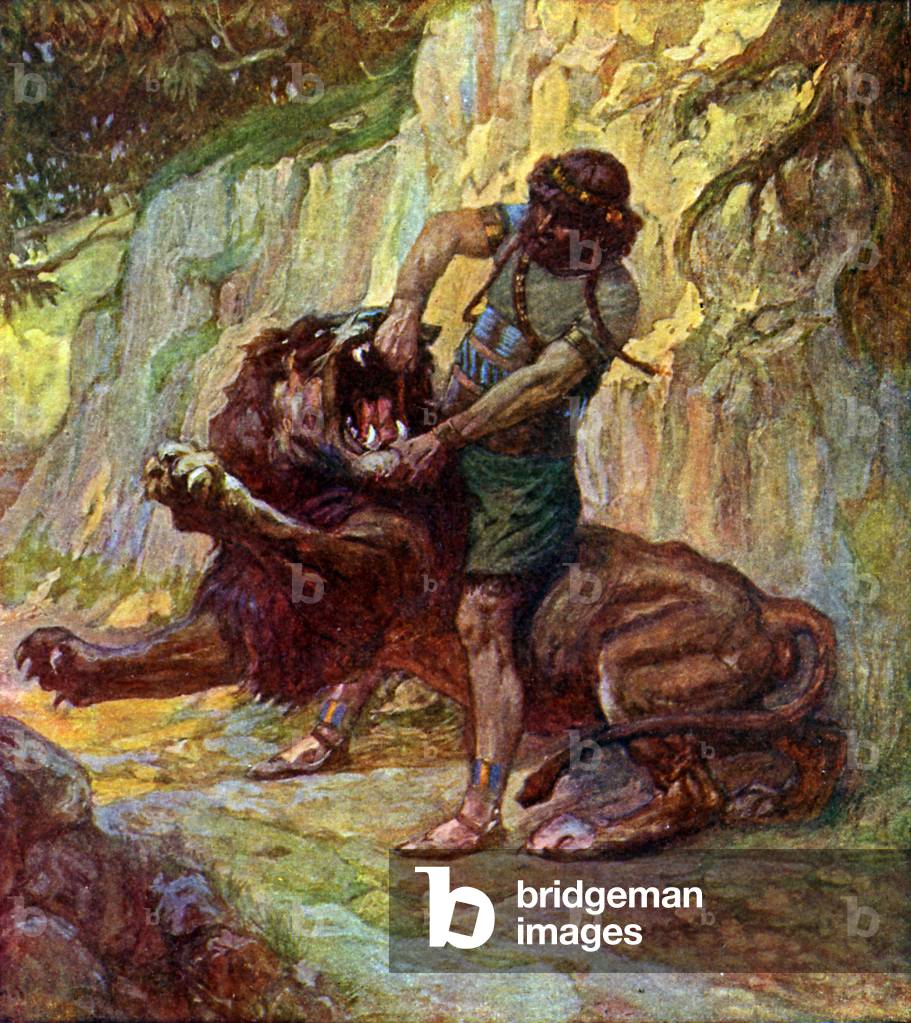 Samson kills a lion by J James Tissot - Bible