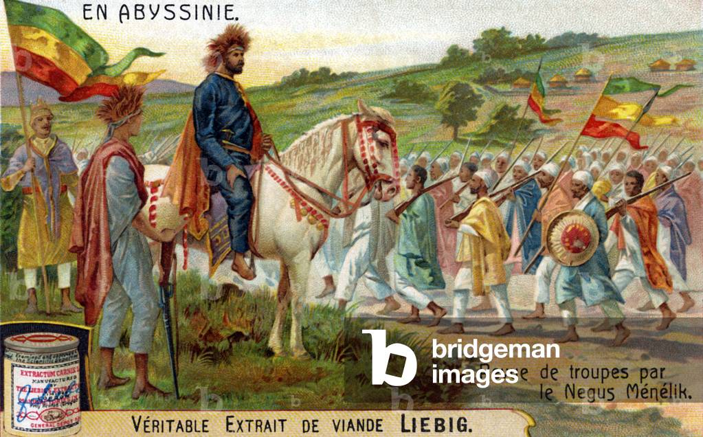 Menelik II inspecting troops - illustration, 1906