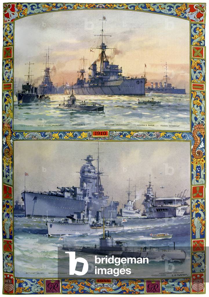 British warships, 1910 and 1935, from The Illustrated London News Silver Jubilee Record, 1935 (print)
