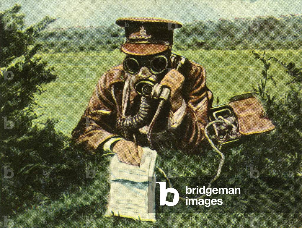 British military telephonist with gas mask