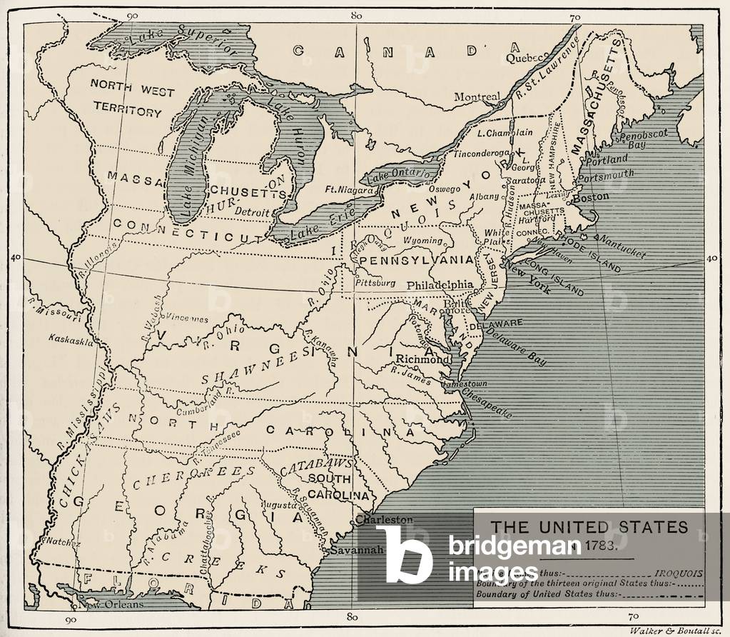 Map of post-independence United States, 1783