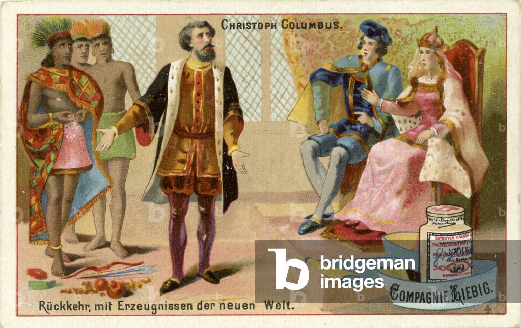 Christopher Columbus presents his discoveries from the New World