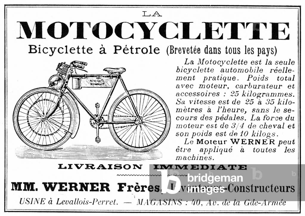 Advertisement for first motorcyclette by Werner brothers