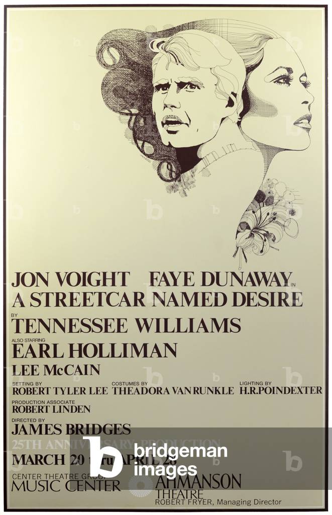 A Streetcar Named Desire by Tennessee Williams theatre poster for the Ahmanson Theatre 25th anniversary production (March 20 - April 28 1973)