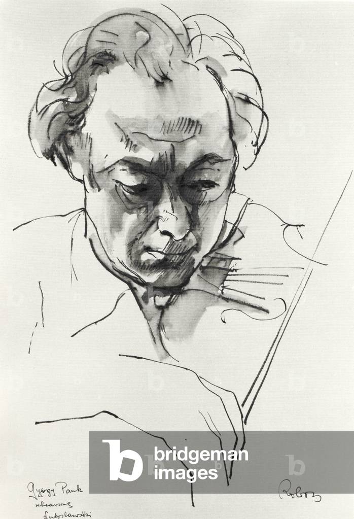 Gyorgy Pauk playing violin, rehearsing Lutoslawski composition