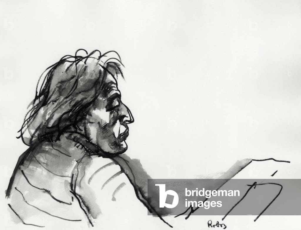 György Ligeti - portrait of the Hungarian composer with score at rehearsal with Royal Academy of Music students, March 1995