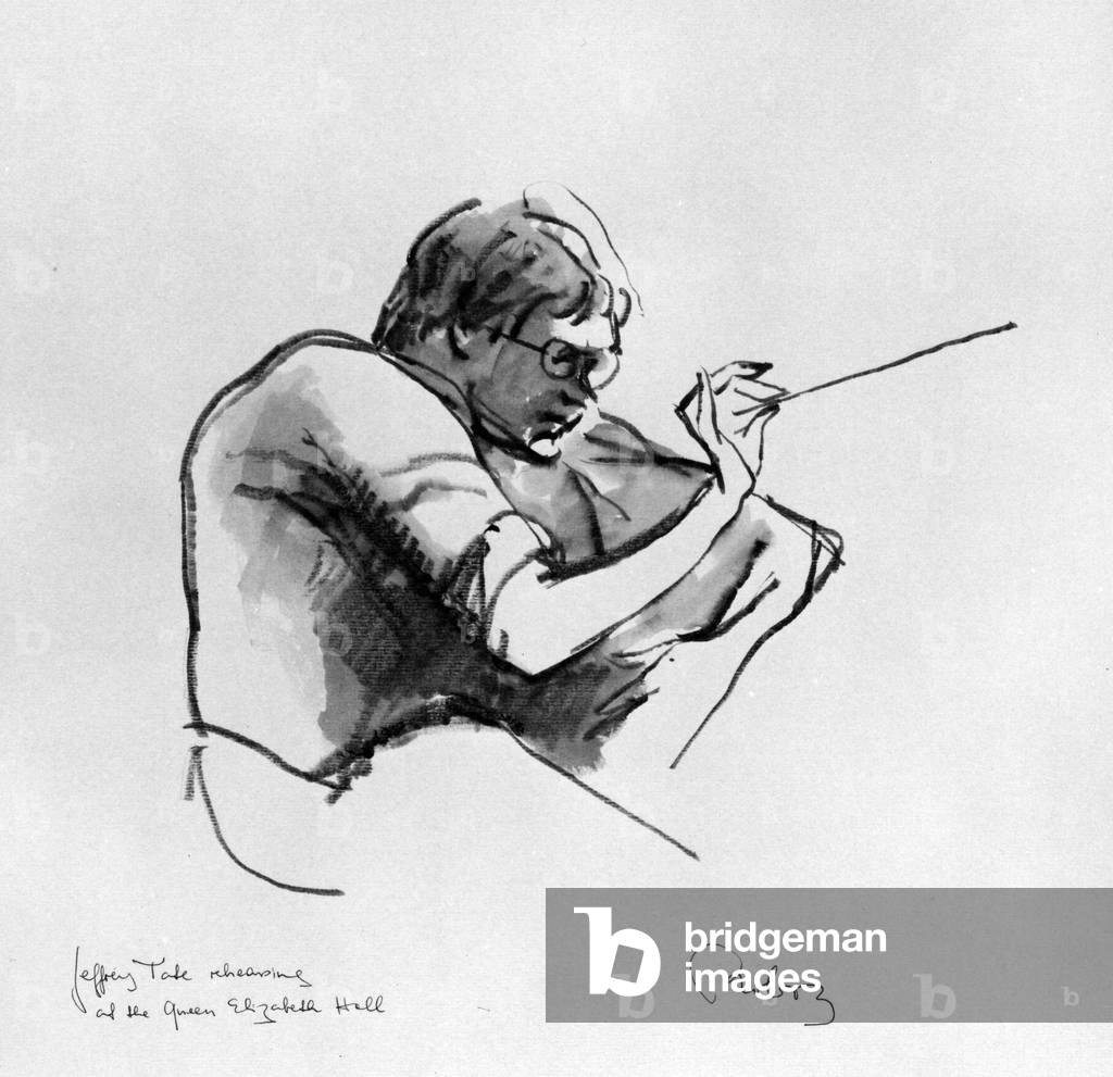 Jeffrey Tate conducting with baton, Queen Elizabeth Hall, 1980 's
