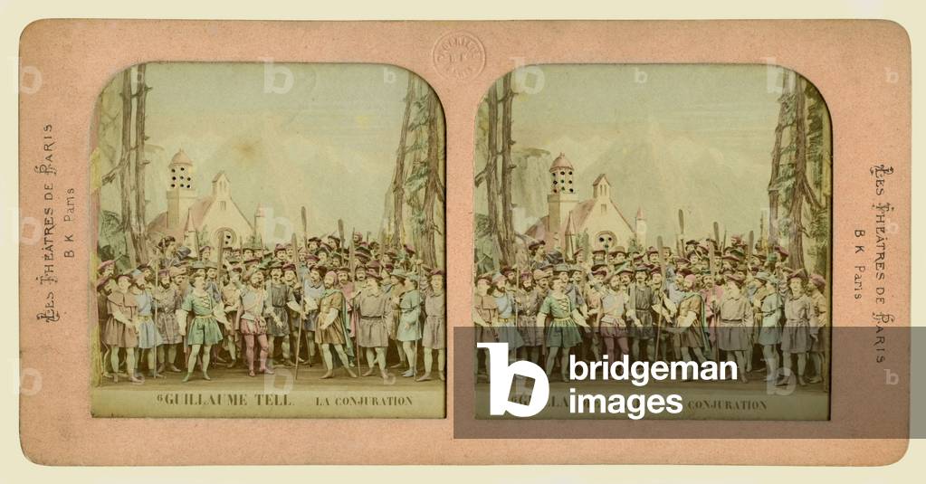 Guillaume Tell (William Tell) by Gioachino Rossini (1792-1868), Stereoscopic card (B+W), photograph of original cast, 1860s -  from series Les Theatres de Paris - 6 Scenes Vues au Stereoscope