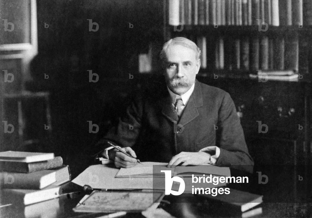 Sir Edward Elgar (1857-1934), English composer at  his home, Severn House, in 1913