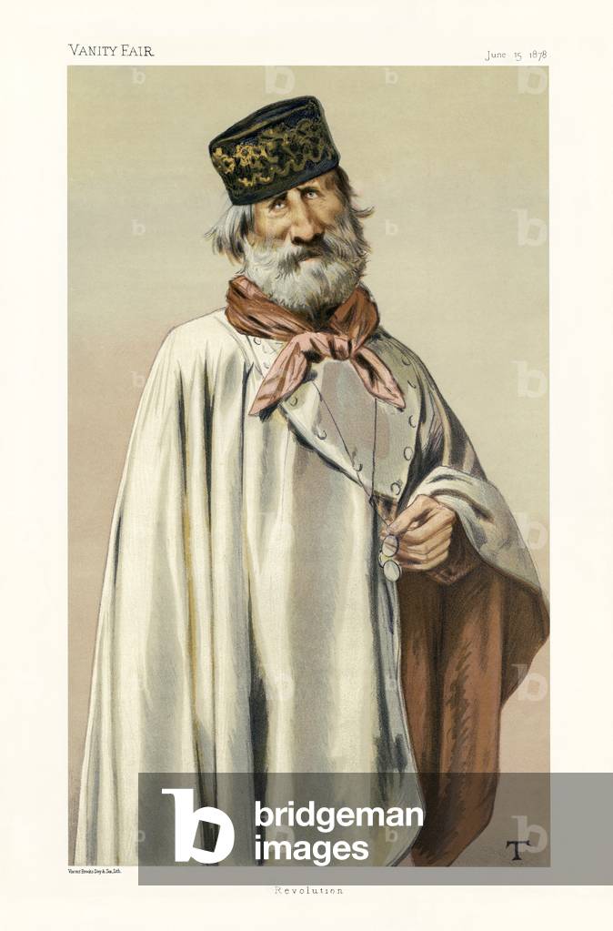Giuseppe Garibaldi - portrait standing in a grey cloak