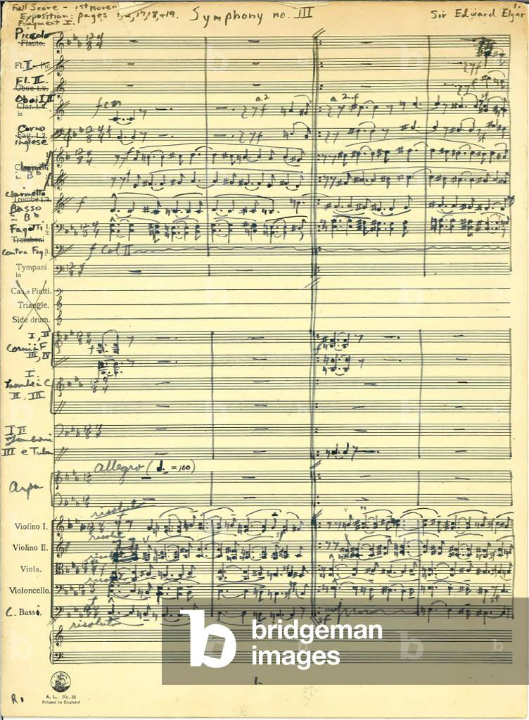 Edward Elgar, unfinished 3rd symphony handwritten manuscript, first movement