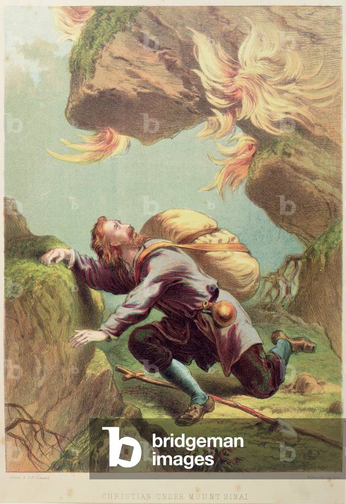 Christian under Mount Sinai, illustration to 'The Pilgrim's Progress' by John Bunyan, pub. by Adam & Son (litho)