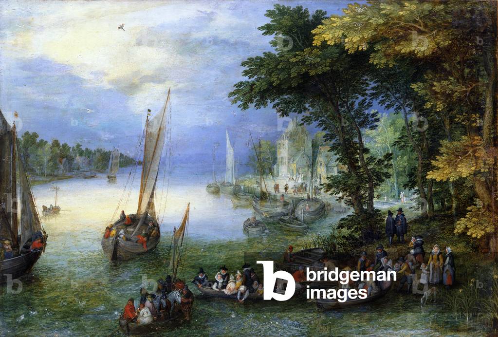 Bild von Gemälde "Die Einschiffung (Öl auf Leinwand)", 17. Jahrhundert von Jan the Elder Brueghel