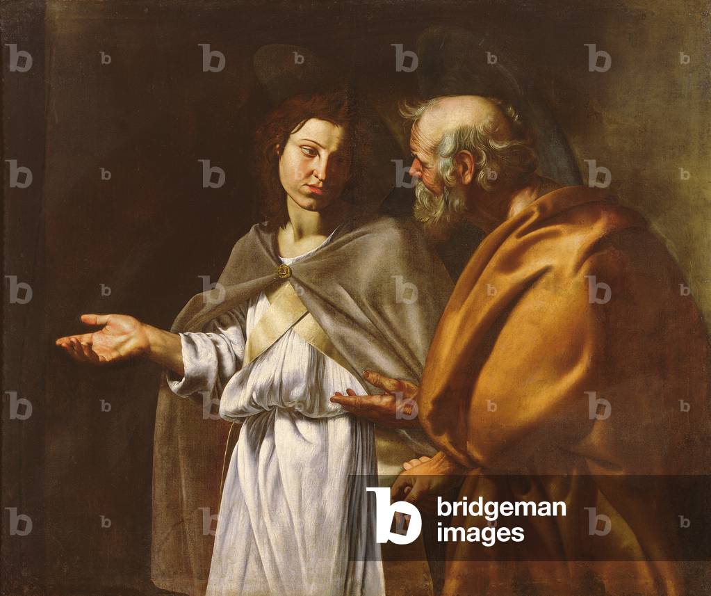 san pietro consegnato a cura di un angelo (olio su tela)