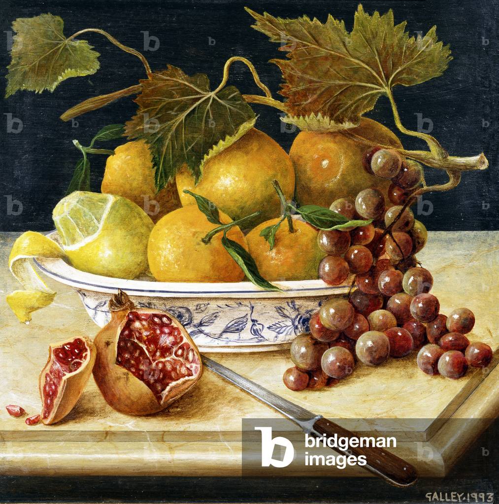 Immagine di Dipinto "Agrumi con uva e coltello", 1993 di Galley