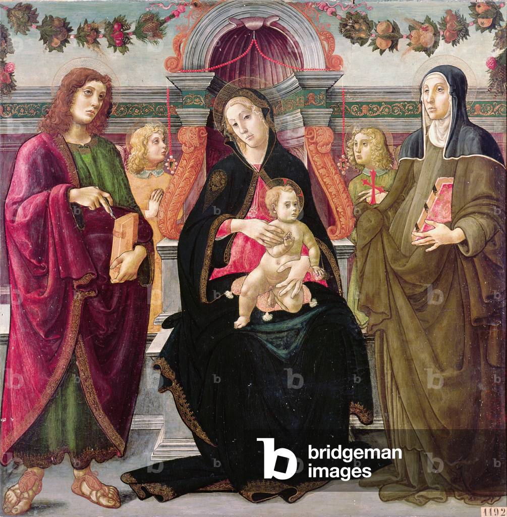 Immagine di Dipinto "Vergine e Bambino con due santi (olio su pannello)" di Luca Signorelli